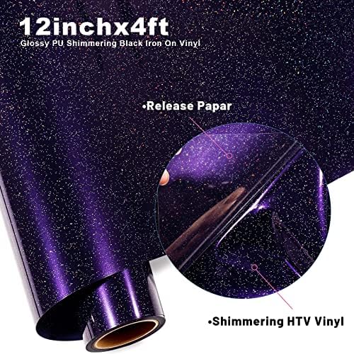 Girafvinyl Pu Shimmer שחור העברת חום ויניל זיקית HTV ברזל על ויניל 12 x 4ft צבע chaning htv ויניל לחולצת