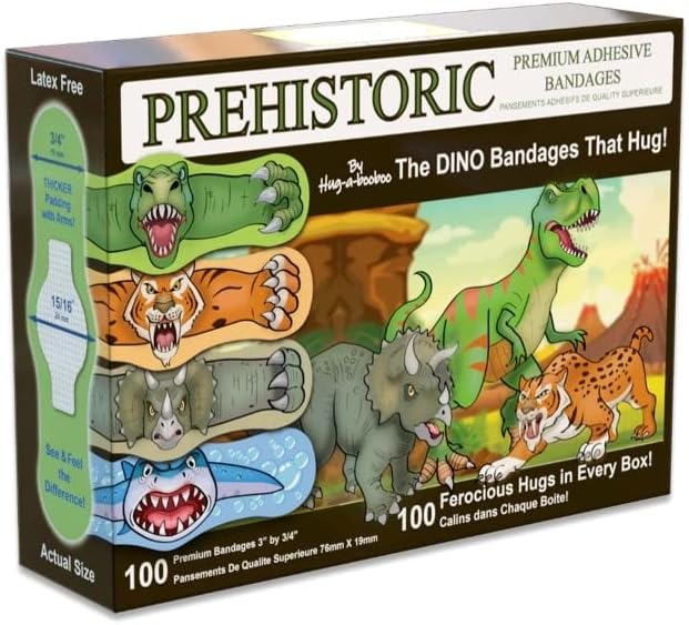 תחבושות פרהיסטוריות חיבוק-א-בובו-דינו בנדאיד המדהים שמחבק! T-Rex, Triceratops, Tiger Tiger ו- Dinosaud