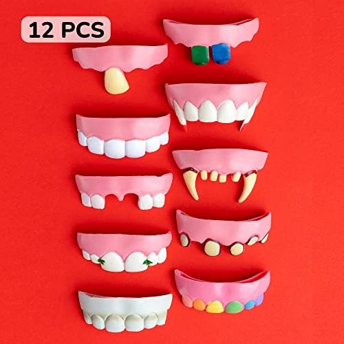 צעצועים בתפזורת - שיניים מזויפות - 12 מחשבים שיניים מצחיקות תערובת - שיניים מזויפות ליל כל הקדושים לטובת