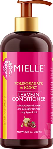 Mielle Organics Pomegranate & Honey Leap-in מרכך לשיער עבה, מתולתל מסוג 4, פריימר תלתל לחות, ומטלטל, מונע