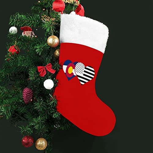 דגל מדינת קולורדו ודגל אמריקאי גרבי חג המולד קטיפה אדומה עם תיק קנדי ​​לבן קישוטי חג המולד ואביזר
