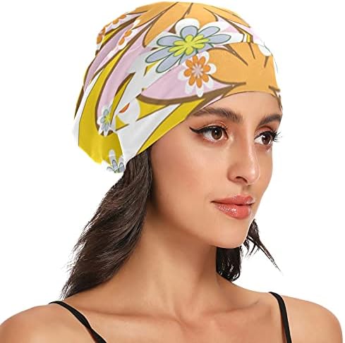 כובע עבודה של כובע שינה כפפות מצנפת פרחי פרחים פרחים צהובים כתום לנשים לעטוף לילה בגדי שיער