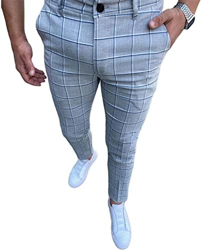 גברים של אופנה למתוח שמלת מכנסיים רזה בכושר משובץ מכנסיים עסקי חליפת מכנסיים מקרית גולף מכנסיים