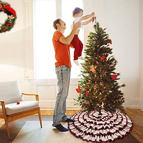 Keriqi 48 אינץ 'חצאית עץ חג המולד משובצת באפלו, יוטה אדום ושחור בדוק חצאית עץ פרע לבאוס כפרי קישוטי