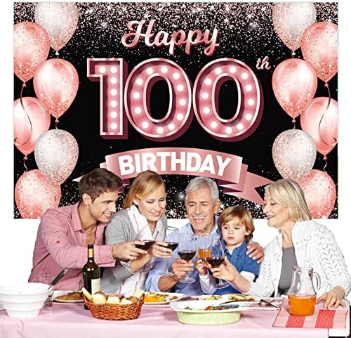 שמח 100 יום הולדת עלה זהב באנר רקע לחיים כדי 100 שנים קונפטי בלוני נושא דקור קישוטים לנשים 100 שנים ורוד