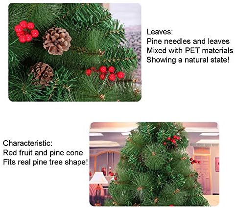 עץ חג המולד של 6ft לא מוערך עם חרוטים ואורנים פירות יער, אורן עץ חג המולד מלאכותי בעל צירים עם הרכבה קלה, מתכת