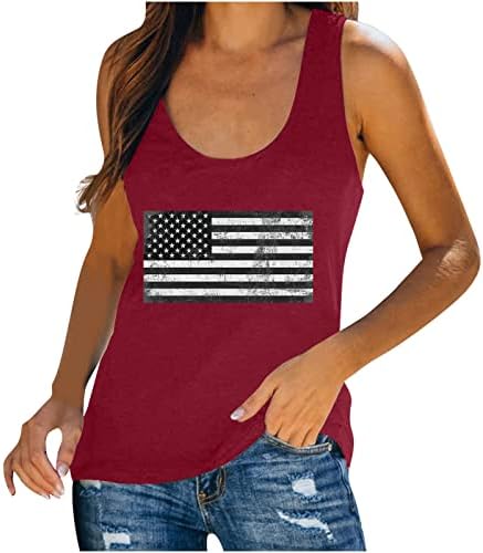 חולצת טי פטריוטית ללא שרוולים לנשים דגל אמריקאי דגל אימון מגוון אימון גופיות רופפות כושר קיץ צמרות קיץ