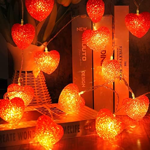 קישוטי אורות יום האהבה - 5ft 10 נוריות LED אורות ולנטיין אורות מיתרים בצורת לב עם 12 יח '