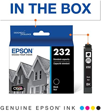 Epson T232 מחסניות דיו משולבות שחורות וצבעוניות, קיבולת סטנדרטית ו- T232 מחסנית דיו שחורה,
