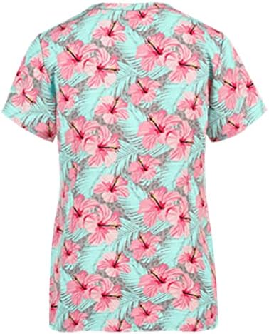 צמרות קיץ לנשים עניבות צבע הדפסת שרוול קצר כיס חולצות חולצות רופפות נוחיות V צוואר טוניקה חולצות