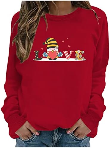 צמרות סוודר חמוד לחולצות חג האהבה של נשים מצחיקות גמדים מצחיקים מדפיסים חולצות סווטשירט צווארון