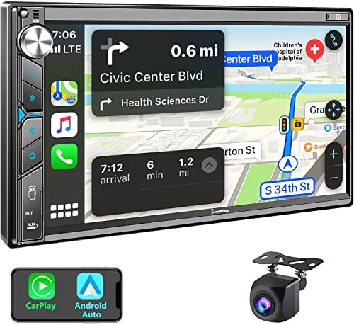 סטריאו לרכב עם Carplay ו- Android Auto, רדיו מכוניות DIN כפול 7 אינץ