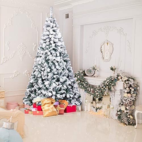 ZPEE PVC שלג נוהר עץ חג המולד המלאכותי בגודל 7ft, ענפים לבנים של עץ חג מולד עם בסיס מתכת, עץ חג המולד