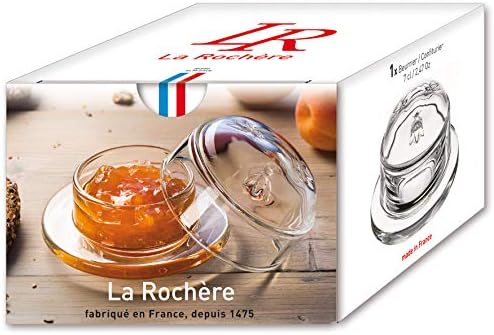 תבשיל חמאת דבורה של La Rochere עם מכסה למשטח השיש - תבשיל חמאה צרפתית מובלטת - צלחת חמאת זכוכית