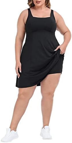 שמלת אימון אתלטי טניס בגודל HDE פלוס גודל עם מכנסיים קצרים מובנים וחזייה שחורה