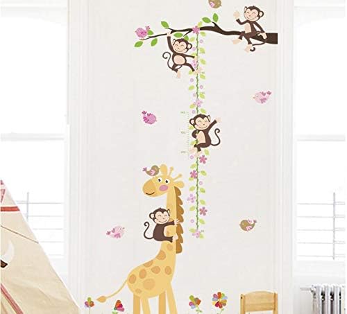 Covpaw® מדבקות קיר גובה גובה גובה מדד קנה מידה תפאורה עץ קוף ג'ירפה ילדים משתלת חדר תינוקות חדר ילדים מדבקות