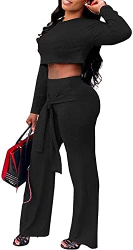 אלאינונה נשים אופנה מזדמן בגד גוף ארוך שרוול יבול למעלה עם ארוך מכנסיים אימונית סט, ס-2