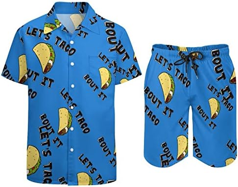 Baikutouan בואו taco bout It's 2 חלקים של חולצה הוואי חליפות חליפות כפתור רופף מזדמן למטה ומכנסי חוף