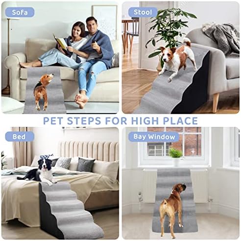 קצף 5 שכבות כלבים אפורים מדרגות ומדרגות למיטות גבוהות כלבים קטנים, ליטיל 25 אינץ 'מדרגות/מדרגות לחיות