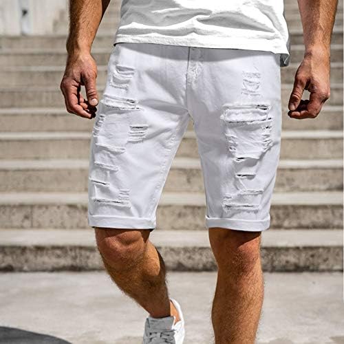 מכנסיים קצרים לבנים גברים חור קרעו הרסו מכנסיים קצרים בגודל 5 אינץ