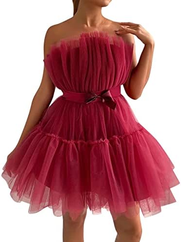 שמלת טול נשים קצרת שמלת נשף נפוחה סטרפלס רשת יום הולדת פיות שמלות פרעול מסיבת קוקטייל שמלת פופי
