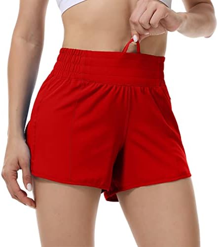 מכנסיים קצרים של Aurefin Running לנשים, מכנסיים קצרים אתלטים גבוהים עם תוחם וכיס רוכסן מכנסיים אימונים של