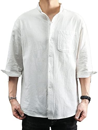Maiyifu-GJ חולצת פשתן כותנה לגברים שרוול רגיל מוצק שרוול קיץ חולצות חוף כפתור מזדמן על חולצת יוגה חולצה