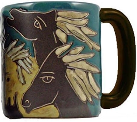 קולקציית Mara Stoneware - 16 אונקיה קרמיקה קפה/תה ספל ארוחת ערב אספנית - עיצוב סוסי חרס מקסיקני