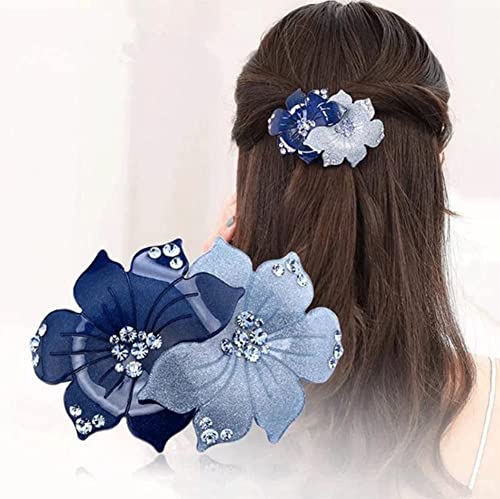 Akoak 1 חבילה סיכת שיער של פרח פלסטיק כחול, קליפ אביב ריינסטון אקרילי, לנשים/בנות לבגדי ראש, לא החלקה/יציבה/פשוט