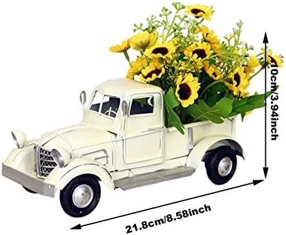 עיצוב חג מיני משאית מתכתית לבנה עם פרחים מגש שכבי דקור מגש שכבתי דקור וינטג 'קישור דקורטיבי