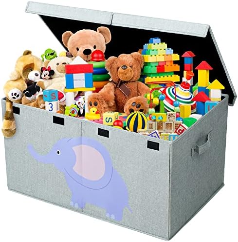 קופסת אחסון צעצועים מתקפלת דקוזיס עם דפוס בעלי חיים, קופסת צעצועי בד בעלת קיבולת גדולה 86 ליטר, עיצוב חצי
