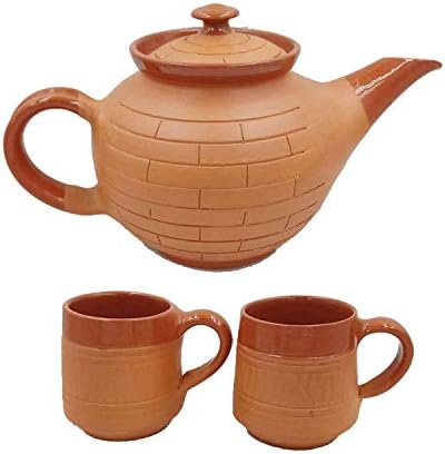 Artisansorissa בעבודת יד כלי חרס / קליי 1 סיר תה ו -2 כוסות תה