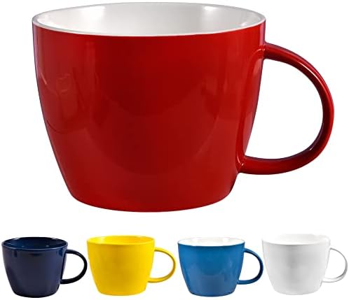 FMSDD אדום XL חרסינה ספל קפה 30 אונקיה, כוס רחבה עם ידית למשרד ובית לקפה, תה, קקאו, חלב, מרק או מים, מתנה נחמדה