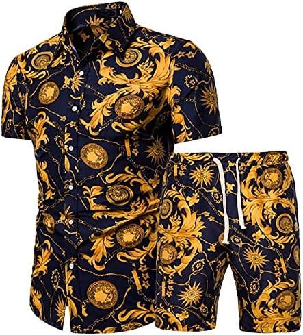 אימונית מסלול מסלולית של Xiloccer גברים 2021 כפתור מזדמן חולצה בהוואי שרוול קצר וחליפת מכנסיים קצרים חליפת זיעה