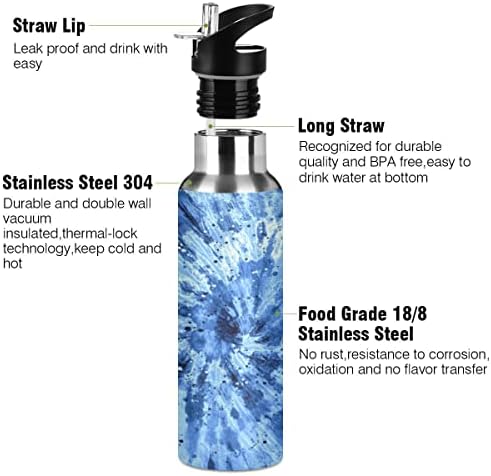עניבה גולפית בצבע כחול 32 גרם בקבוק מים, בקבוק מים עם מכסה קש מבודד נירוסטה, לריצה, הליכה, ספורט