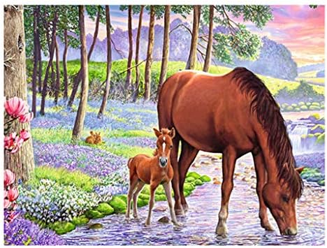 ערכות ציור יהלומים עגולים למבוגרים סוס אמא וילד ערכות תפר צלב מקדח מלא אספקת אמנות מלאכת בד מדבקות