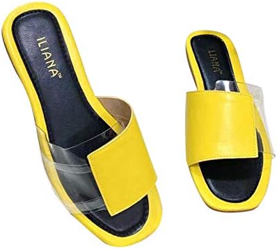 IQKA נשים נעלי בית קיץ שקופות חגורה שקופה נעליים שטוחות נעליים בוהן פתוחות להחליק על שקופיות סנדלים דירות