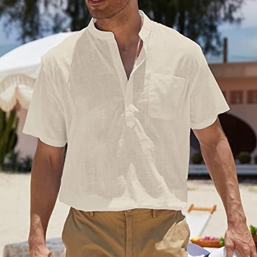 Beuu's Puton Pinen Finen Henley חולצות שרוול קצר היפי היפי מזדמן נופש קיץ חופשי חוף חוף עם כיס