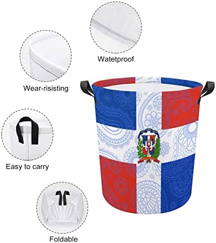 דגל של דומיניקה פייזלי סל כביסה מתקפל סל כביסה סל אחסון תיק עם ידיות