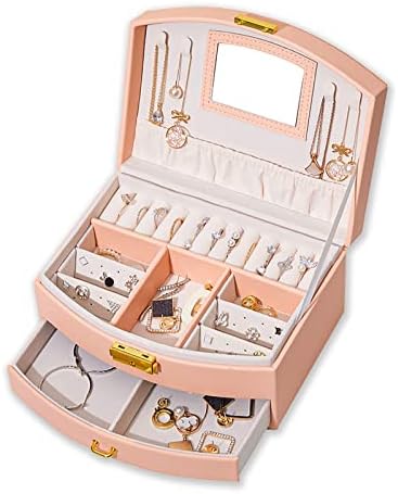 קופסת תכשיטים של Samyasong לבנות נשים עם מראה, ארגון מארגן תכשיטים לעגיל, שרשראות, צמידים, טבעות,