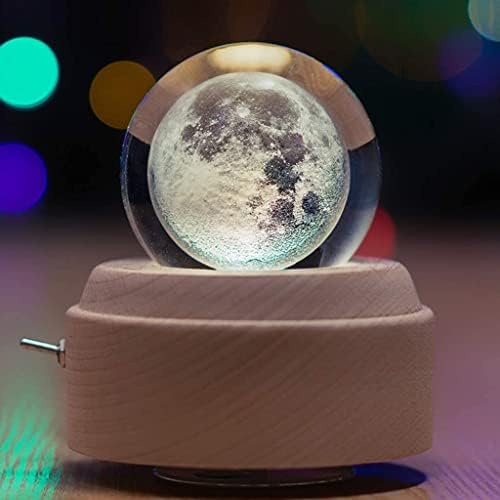 Luvadu מתנות מוזיקליות ירח 3D קופסת מוסיקה בדולר כדור מעץ בסיס עץ סיבוב קופסה מוזיקלית עם קופסת תכשיטים