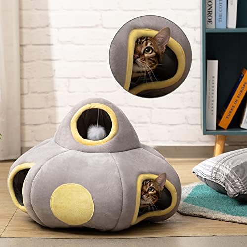 הוליפט מיטה לחיות מחמד מפנק לחתולים, חללית צורת חתול מערת קן שינה מיטה, חם גור בית, אפור