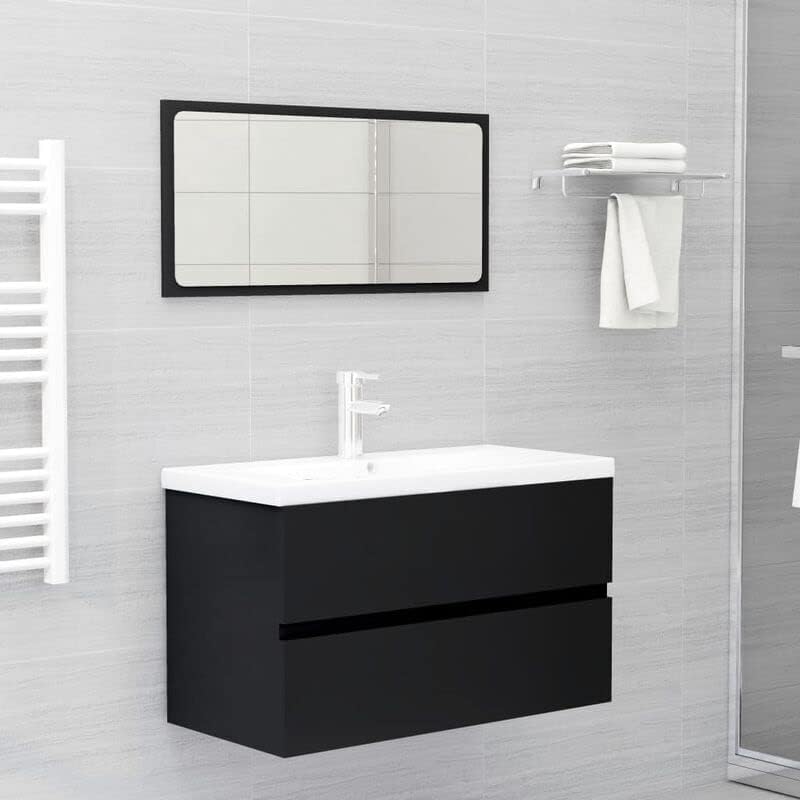CXDTBH 35.4 x 15.2 x 17.7 ארון אמבטיה וארון סט אמבטיה עם מגירות ריהוט אמבטיה בשחור לבן
