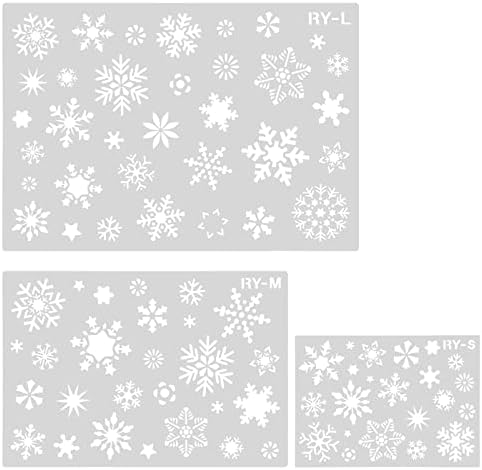 תבנית שבלונות שלג של חג המולד של 3 PCS, סטנסיליות של פתית שלג לשימוש חוזר תבנית ציור חג המולד תבנית קישוט חג