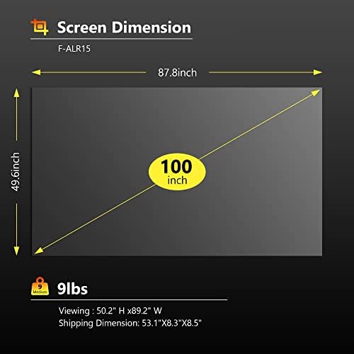 מסך מקרן FANGOR ALR 100 אינץ '16: 9 - שדרוג 4K 3D 1080P מסך מקרן HD למקרן לזרוק קצר, 1.5 רווח