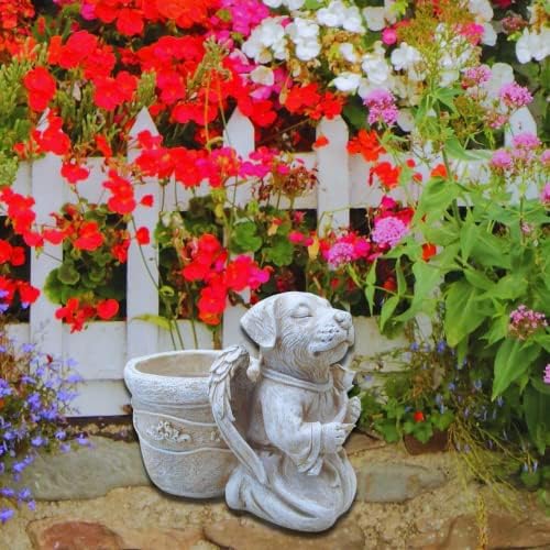 קומפי שעה 6 פוליריסין כלב מלאך מחזיק טוליפ זיכרון לחיות מחמד פסל צלמית עבור הבית שלך או גן, בז',