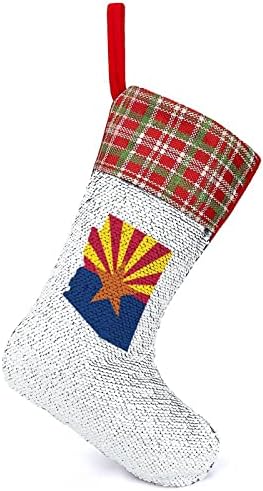 מפת דגל מדינת אריזונה גרב חג המולד עם נצנצים נצנצים חג המולד חג מנטל אח מנטל עיצוב תלייה