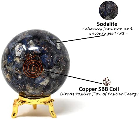 Aashita Creations Sodalite Orgone Energy כדור כדור עם מחזיק - מגולף טבעי 50-60 ממ