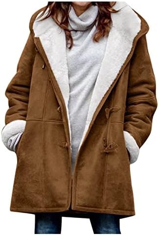 מעילים חמים בחורף לנשים מעיל ז'קט מרופד עם כפתור פליס מטושטש עם כיסים עם כיסים