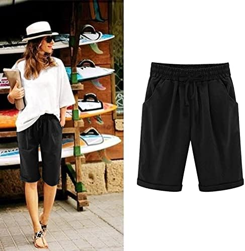 מכנסי קיץ לנשים באורך הברך באורך הברך המותניים האלסטיים משיכת ברמודה מכנסיים קצרים נוחים מכנסי ספורט מזדמנים